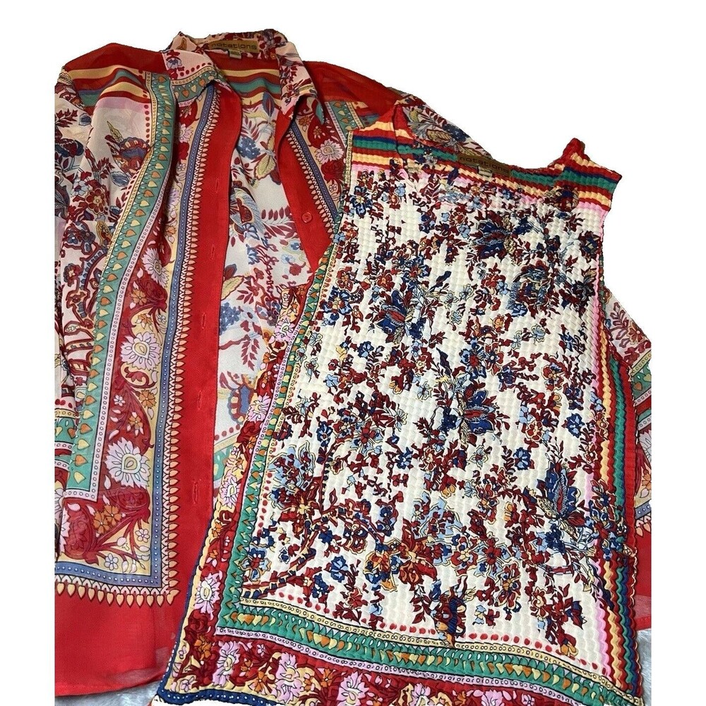 Notations 2-Piece Set Bohemian Floral Paisley Print Blouse & Tank Top Size Small - Picture 16 of 16